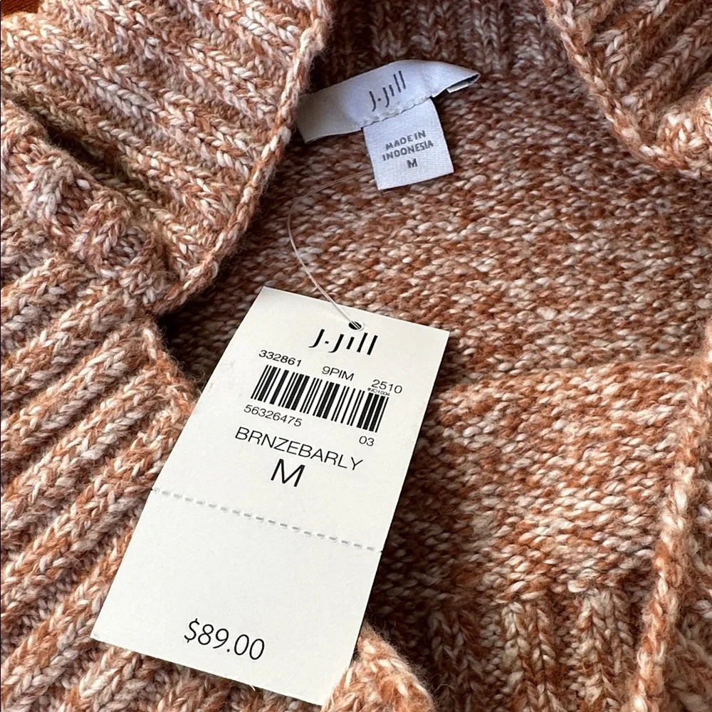 J Jill NWT MarledRib Stitched Boatneck Cotton Blend Sweater Bronze Barley M